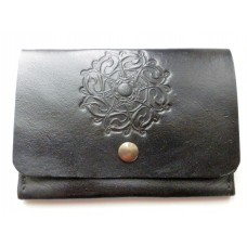 Handmade Leather Credit Card Holder, Celtic Motif in Black Leather.